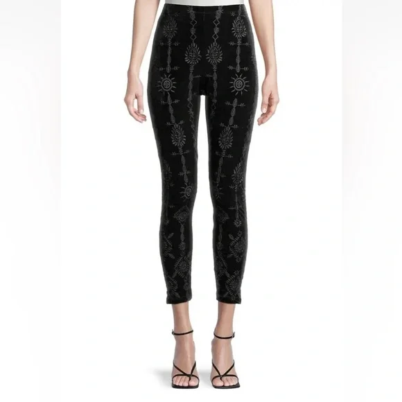 Johnny Was Althea Stretch Tonal Embroidered Velvet Legging Black XS - Picture 1 of 16